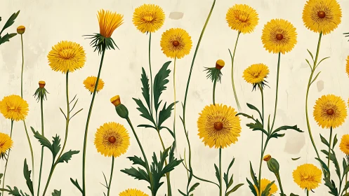 Botanical Illustration of Gerbera Daisies with Naturalistic Stem Architecture