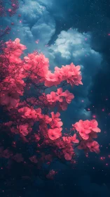 Crimson Blooms Defy Starlit Dusk.