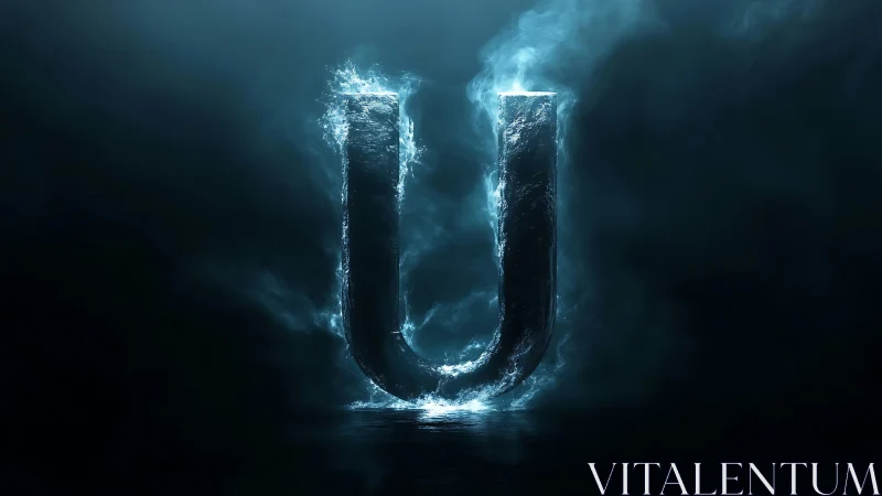 Volumetric water letter U rendered with emissive rim lighting