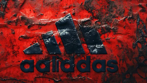 Weathered black logo on textured molten red surface.