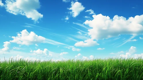 Vivid grassland horizon under expansive summer sky.