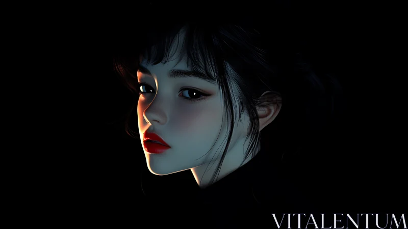 Midnight portrait of a luminous girl carved from shadow.