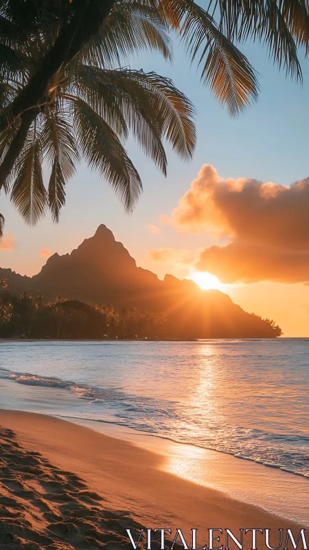 Coastal shoreline with mountain silhouette at sunset.