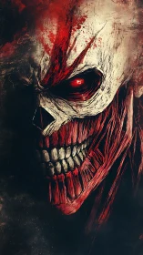 Bloodlit skeletal titan gazes out with a burning red eye