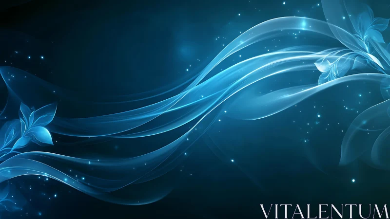 Ethereal cyan light ribbons with abstract floral currents.