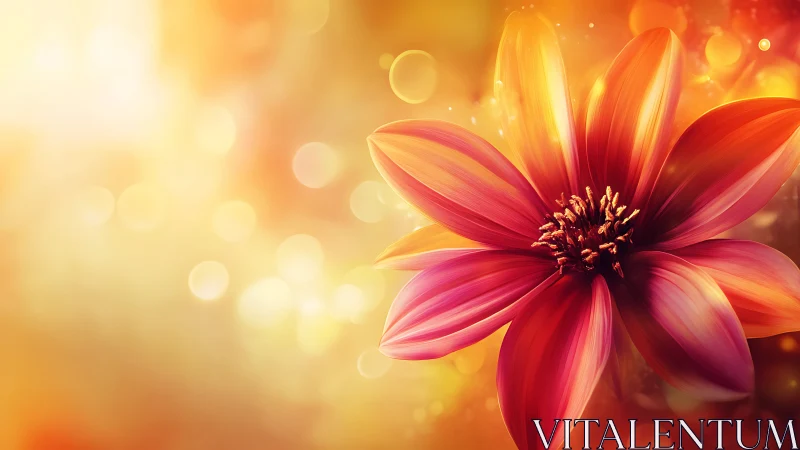 Red Dahlia Bloom: Ethereal Floral Study with Warm Gradient.