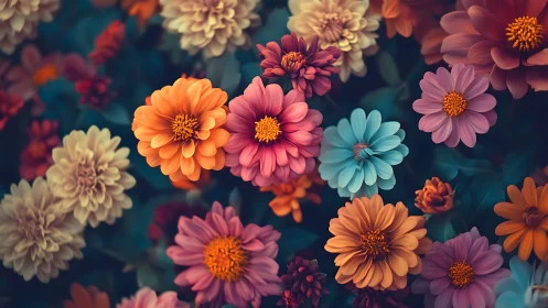 Multicolored Gerbera Dahlias in Layered Depth Composition