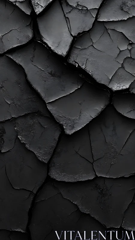 Macro study of cracked matte black surface with layered plates