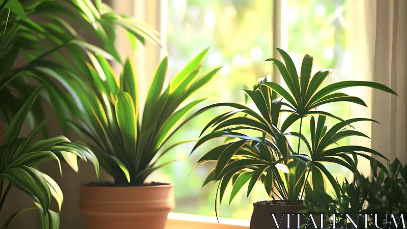 Sunlit window plants bringing calm, leafy comfort home.