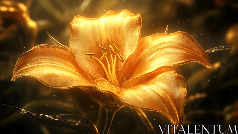 Golden Lily Bloom Radiating Luminous Light Petals.