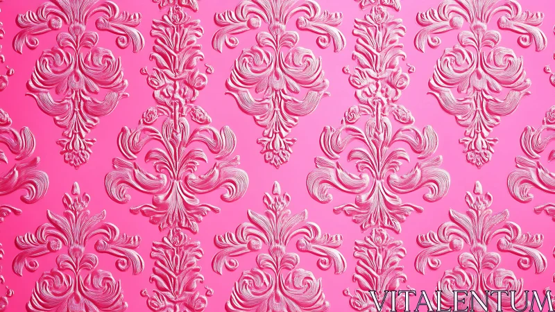 Ornate pink damask swirls with playful modern shimmer.