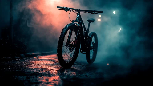 Bicycle in Industrial Urban Setting with Atmospheric Lighting