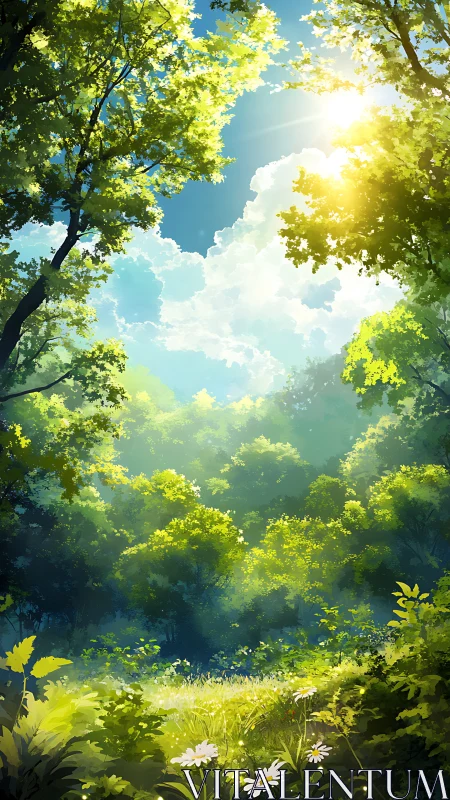 Sunlit Forest Clearing Welcomes You to Nature's Peaceful Garden