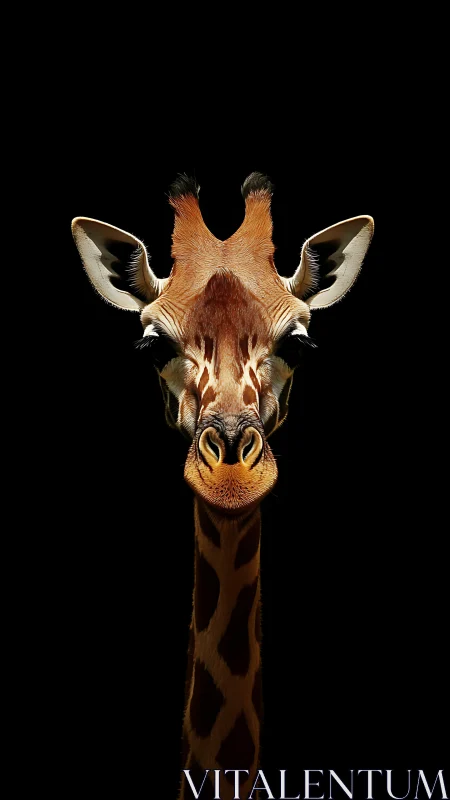 Curious giraffe gazes forward with gentle, steady charm