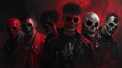 Crimson skull choir leans from the smoke and dares the dark