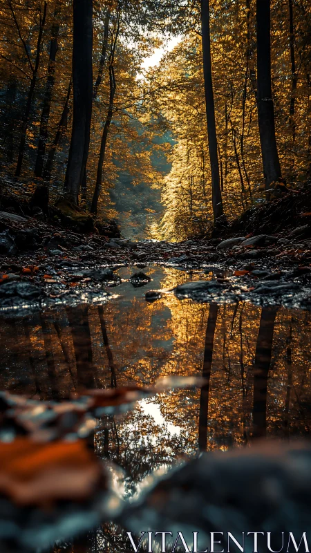 Golden Forest Stream Reflects Autumn Canopy.