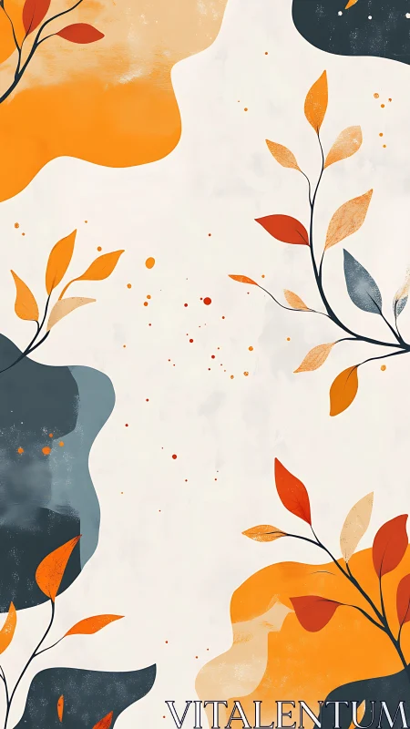 Abstract autumn foliage with bold orange ink shapes.