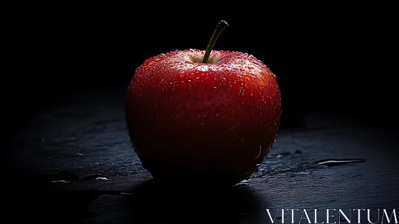 Single red apple glows under dramatic low key lighting