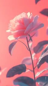 Photorealistic Rose with Cinematic Backlighting Against Coral-Saturated Background.
