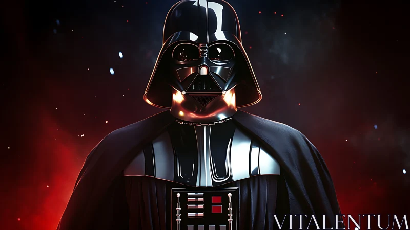 Dark armored figure stands against glowing red nebula