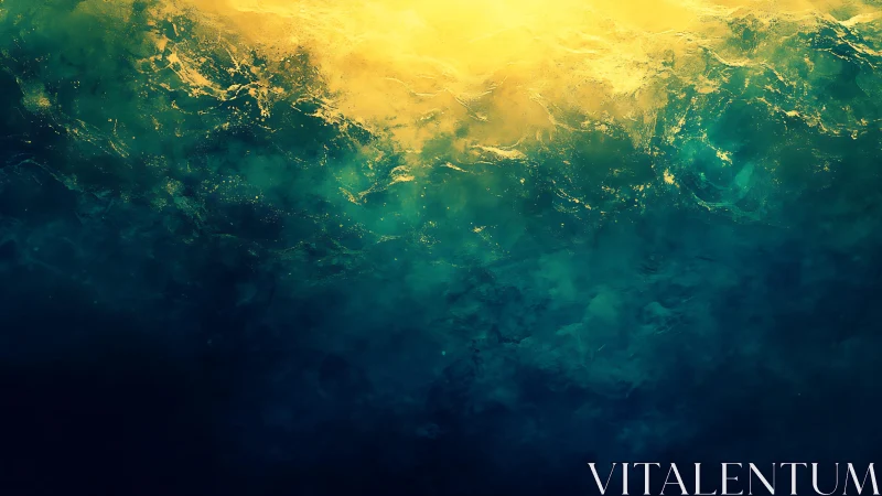 Abstract ocean waves with golden sunlight in digital art style.