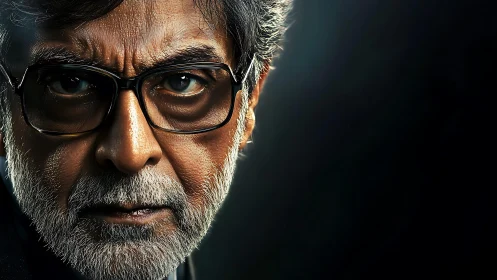 High contrast close-up portrait reveals aging male intensity