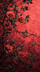 Red Roses Against Crimson Textured Wall.