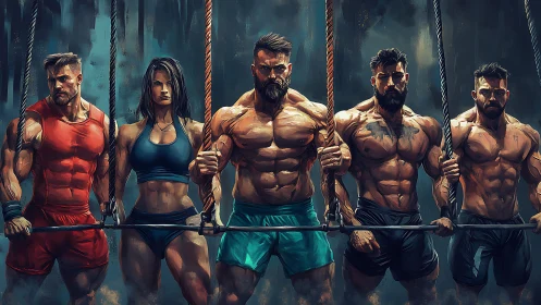Hyperreal fitness ensemble renders sculpted muscular symmetry