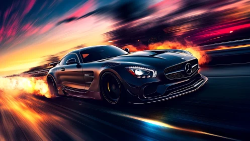 Midnight supercar ignites neon highway with blazing speed.