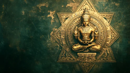 Gilt meditative deity relief centered in radial mandala geometry