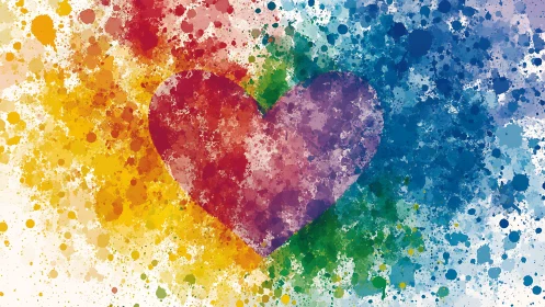 Rainbow Heart Splatter Abstract Design.
