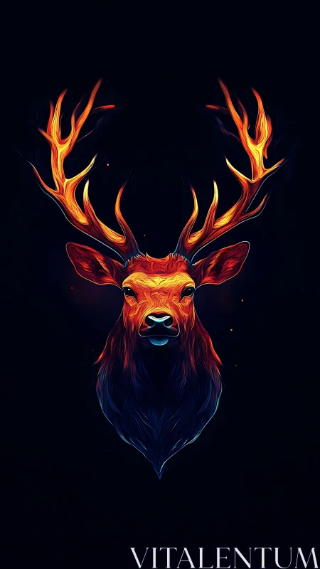 Luminous stag ignites the dark with molten neon antlers
