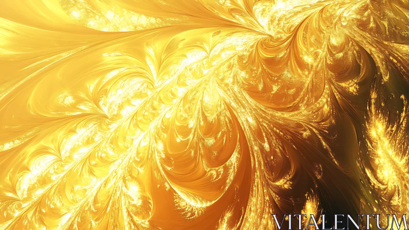 Golden fractal plume with swirling luminous filigree patterns