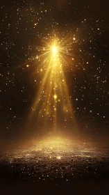 Radiant golden starburst casting light over glittering ground.