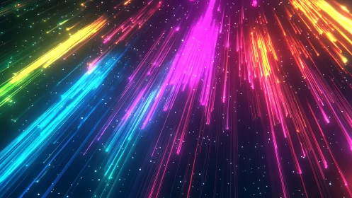 Colorful light trails streaking through a starry night sky.