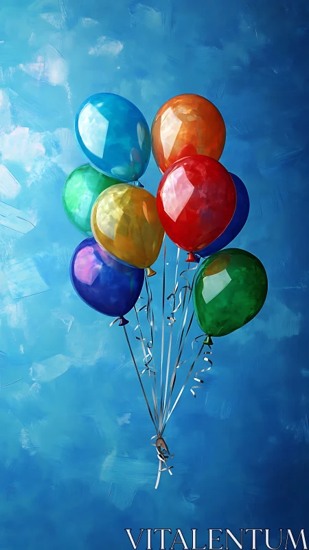 Six Luminescent Balloons Ascending Through Cerulean Dreams.