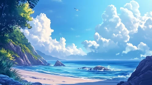 Coastal Landscape with Cliffs and Azure Waters.