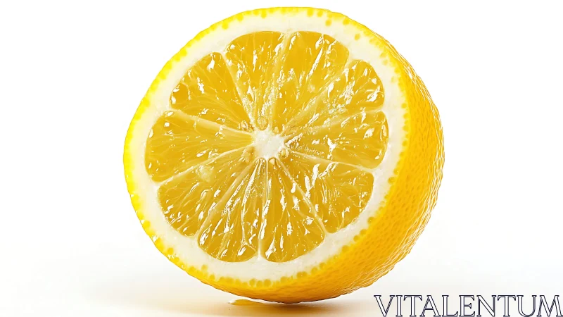 Sunlit lemon half pauses mid-roll in crystal-bright space