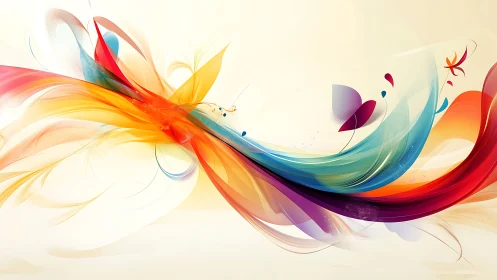 Dynamic multicolor abstract ribbons sweep across pale space