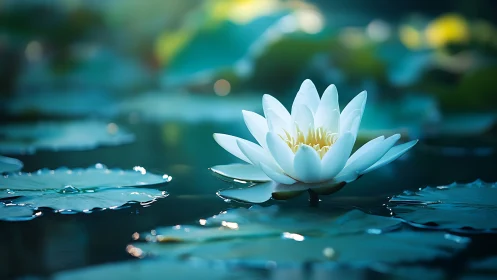 Moonlit water lily leans into quiet ripples of dawn light