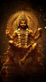Radiant golden deity seated on ornate luminous throne.