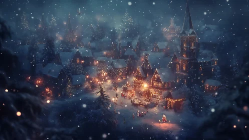 Snow-dusted village hums with lantern-lit winter magic