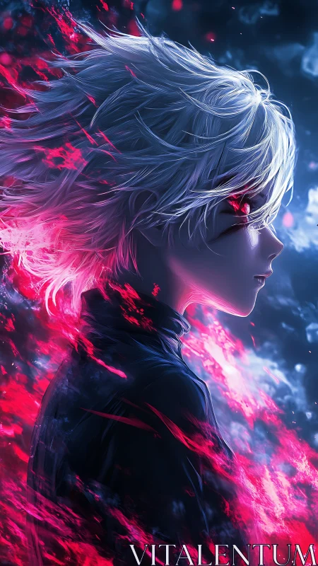 Stormborn psychic stands wreathed in crimson spectral flame.