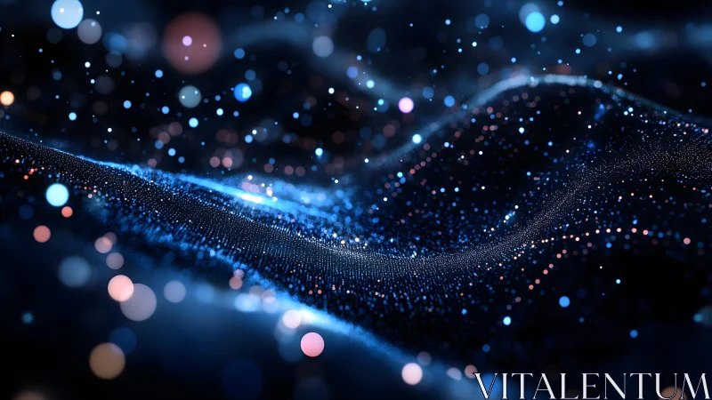 Abstract digital wave with glowing blue and pink particles, futuristic style.