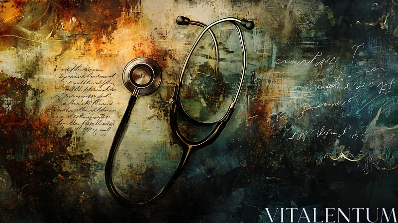 Stethoscope on abstract textured canvas suggests clinical listening