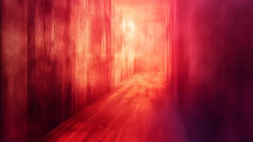 Luminous ember corridor dissolving into radiant misted light.