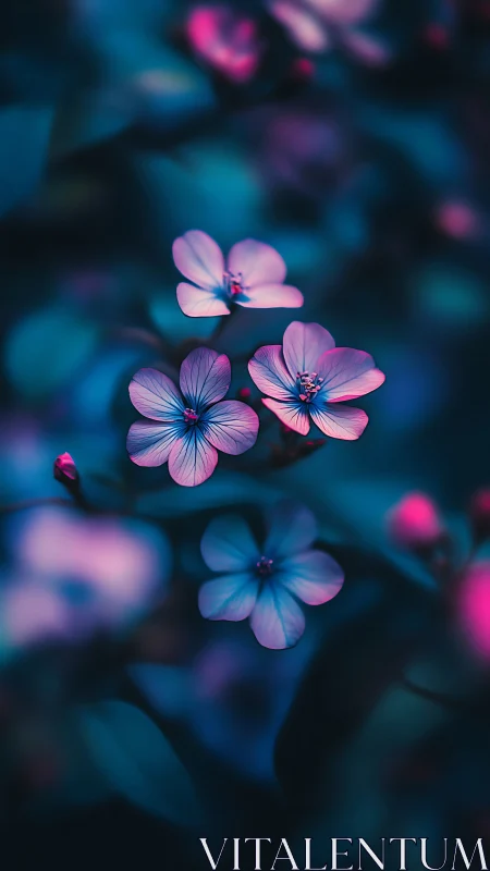 Small flowers with five petals arranged on dark foliage background.
