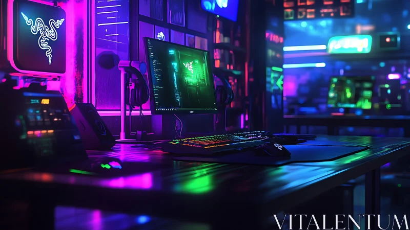 Neon circuit sanctuary for late night cyber gaming rituals.