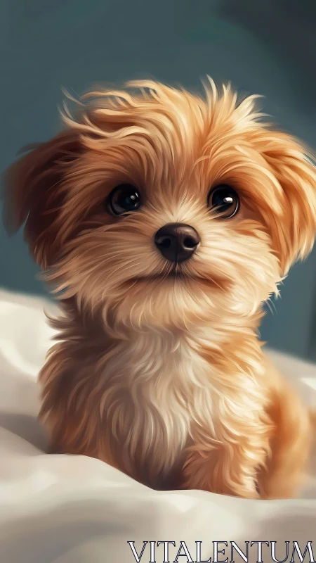 Golden puppy portrait with soft-focus bokeh background.