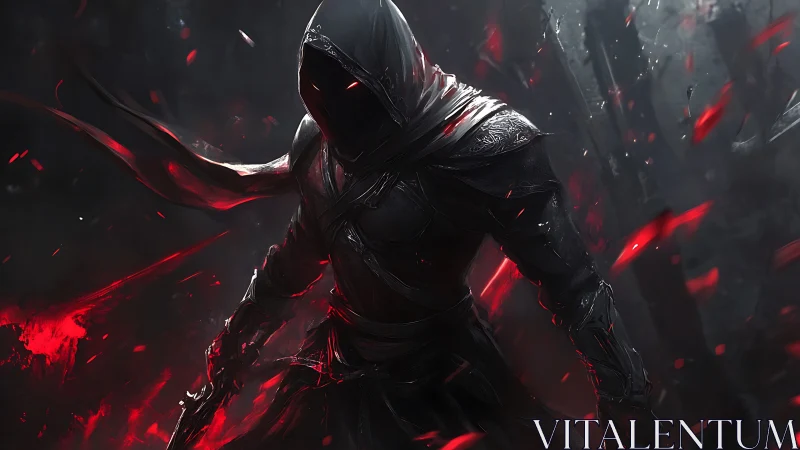 Shadowborn reaper wrapped in ember-slashed nightfall armor.